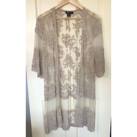 Miss Chievous Tops - Miss Chievous Embroidered Mesh Kimono Cardigan Womens L/XL Sheer Boho Festival